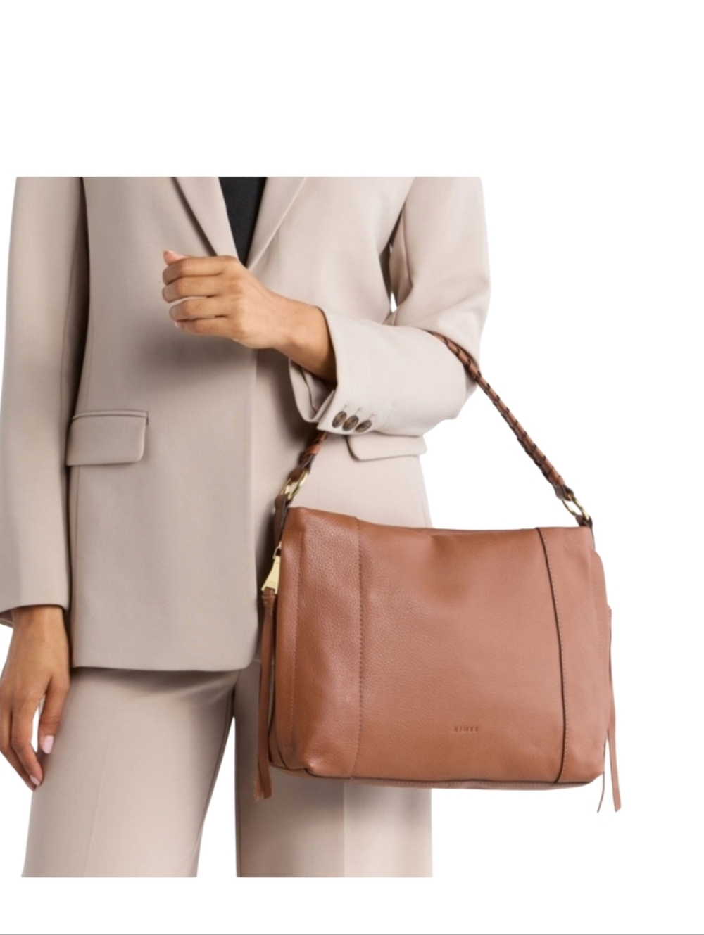 Aimee Kestenberg Tan Braided-Handle Leather Crossbody